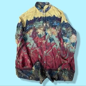 100% Silk Printed Button Up Citron